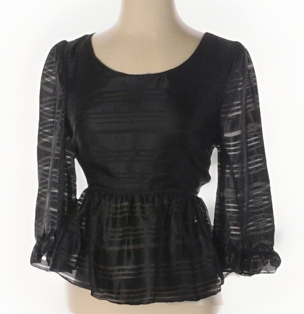 Anthropologie Victorian Peplum Top Line Dot Silk Coquette Flare Sheer Ruffle S